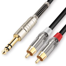 JOLGOO 1/4 TRS to Dual RCA Insert Cable, Male 6.35mm 1/4 TRS to 2RCA Y Splitter Patch Microphone Cable, 10 Feet