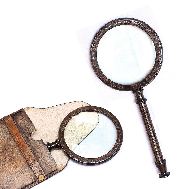 Antique Henry London Marine Handheld Magnifying Glass Astrologers Leather Case