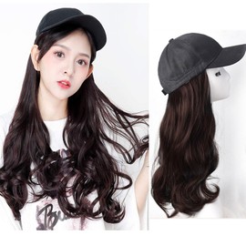 LNY Wig, Hat Wig, Women's Wig, Long Curled, Hair Extensions, Hat, Semi-Long, Natural, Convenient, Stylish, Gift, Sun Protection, UV Protection, For Everyday Use, Travel Wig