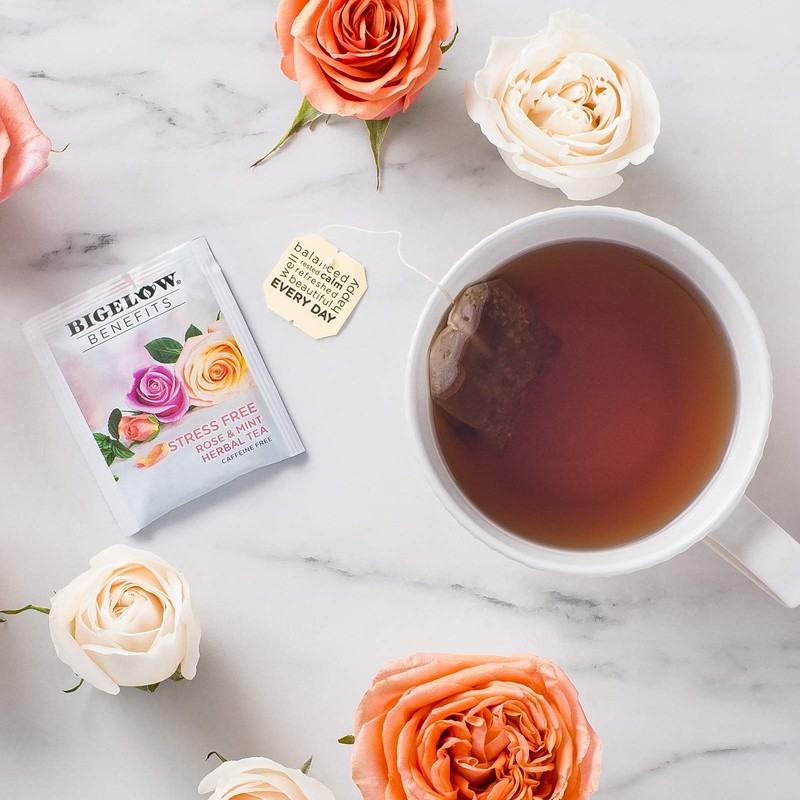 Bigelow Benefits Stress Free Rose & Mint Herbal Tea, Caffeine