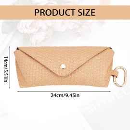 NICENEEDED Straw Mat Patterned Glasses Case, Boho Retro Simple Sunglasses Pouch with Clip Hook, Protective Cortical Pounch for Women Men Travel Vacation