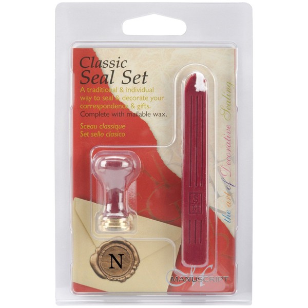Manuscript Pen Classic Initial Seal Set with Red Wax, Monogrammed N
