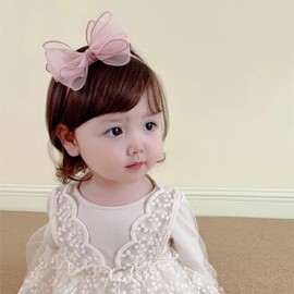 ICKEYOU Baby Girls Bow Lace Headband Cute Pink Soft Hairband White Butterfly Knot Headbands for Newborn Infants Toddlers Kids Christening Baptism Party Hair Accessories (Style 6, One Size)