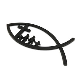 Jesus Fish Christian Car Decals Cross Family Love Christian Fish Metal Car Emblem Jesus Fish Car Stickers Fish Emblem for Car Truck Badge Creative Funny Bumper Stickers (Black)