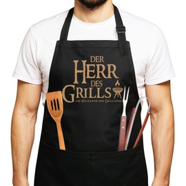 MoonWorks BBQ Apron for Men with Saying Fleisch ist mein Gemüse Cotton Apron Kitchen Apron, Mr. Grill Black