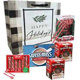 CandyRific | (Milk Chocolate Peppermint) | Holiday Gift Set | Candy Canes Spoon, Swiss Miss Milk Chocolate Hot Cocoa, 2- Hot Cocoa Chocolate Bombs, Spangler Candy Canes, & Christmas Bags ( Design May Varies)