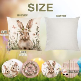 Hianjoo Easter Cushion Cover, 4PCS Linen Easter Pillowcase Happy Easter Bunny Gnome Throw Pillow Cases for Easter Decoration 45 * 45cm (Pink)