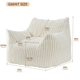 Achicsofar Giant Bean Bag Chairs for Adults Teens, Large Bean Bag Sofa Chairs with Filling Comfy Fuzzy BeanBag Chair with Armrests for Bedroom Living Room Reading