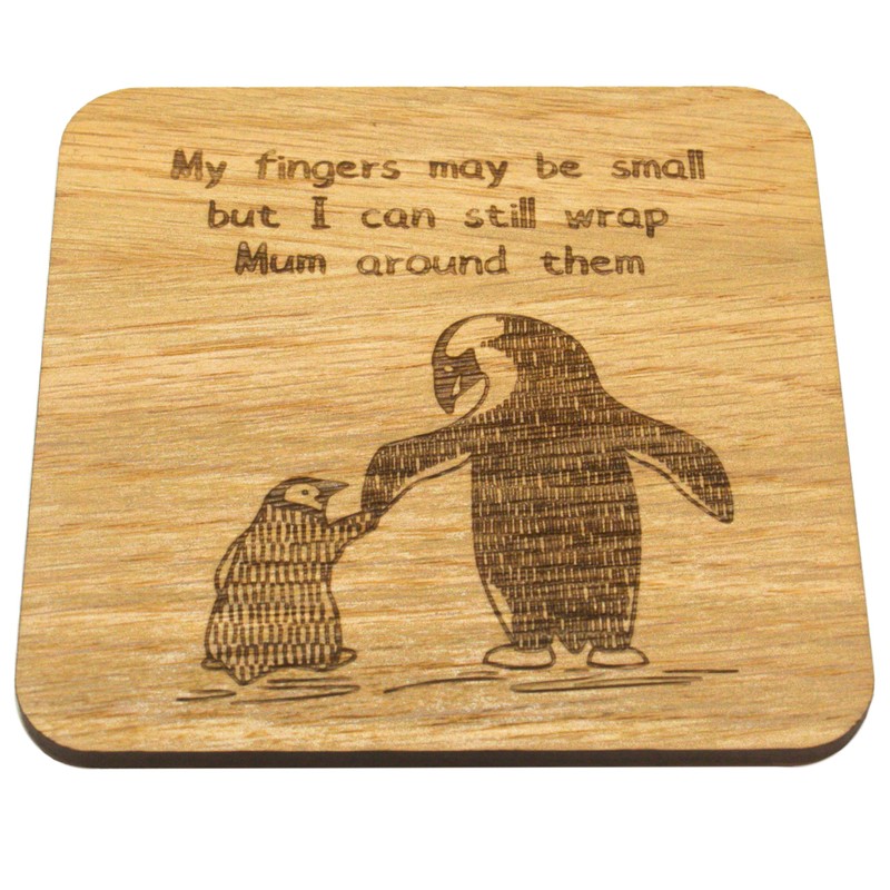 Laser Engraved Oak Veneer Coaster for Parents, Birthday Present (Mum)