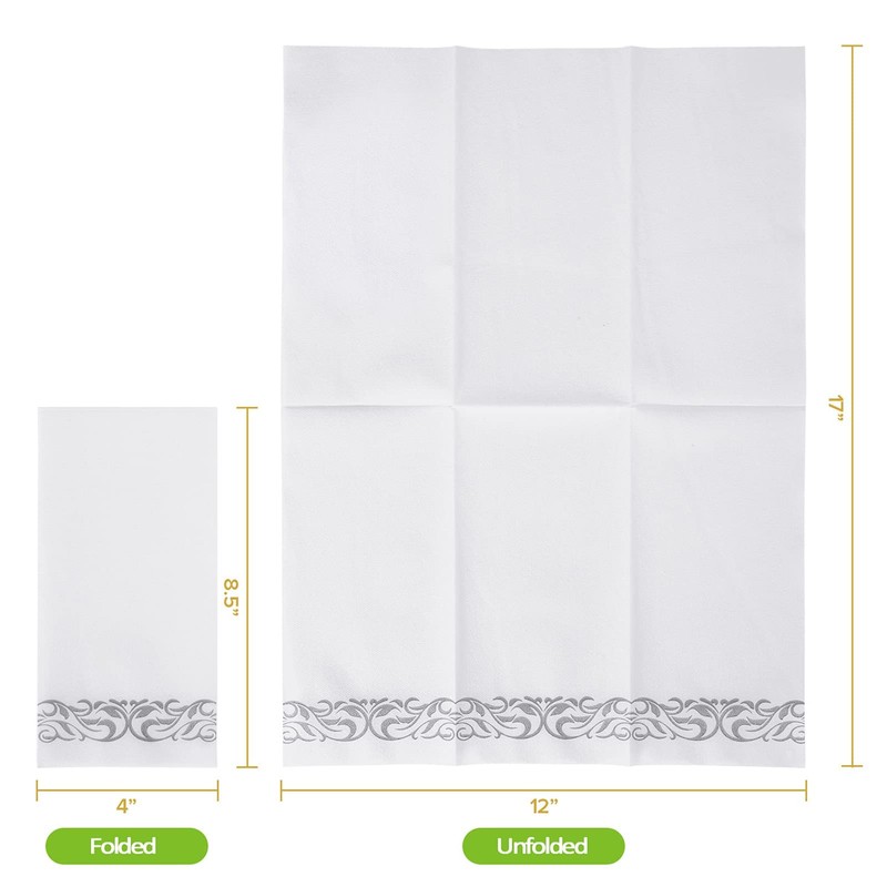 LEKOCH Pack of 100 Disposable Napkins, White with Grey Design,