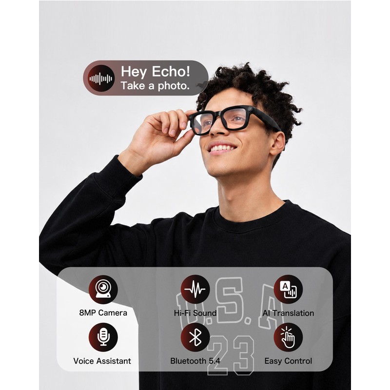 SURPAO AI Smart Glasses with Camera, 4K POV Recording, Transparent