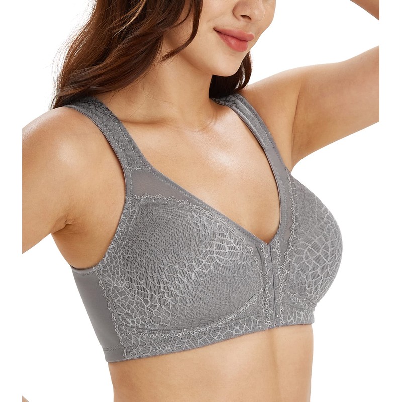 Lemorosy Women's Classic Comfort Bra, Strong Hold, Front Closure, Back