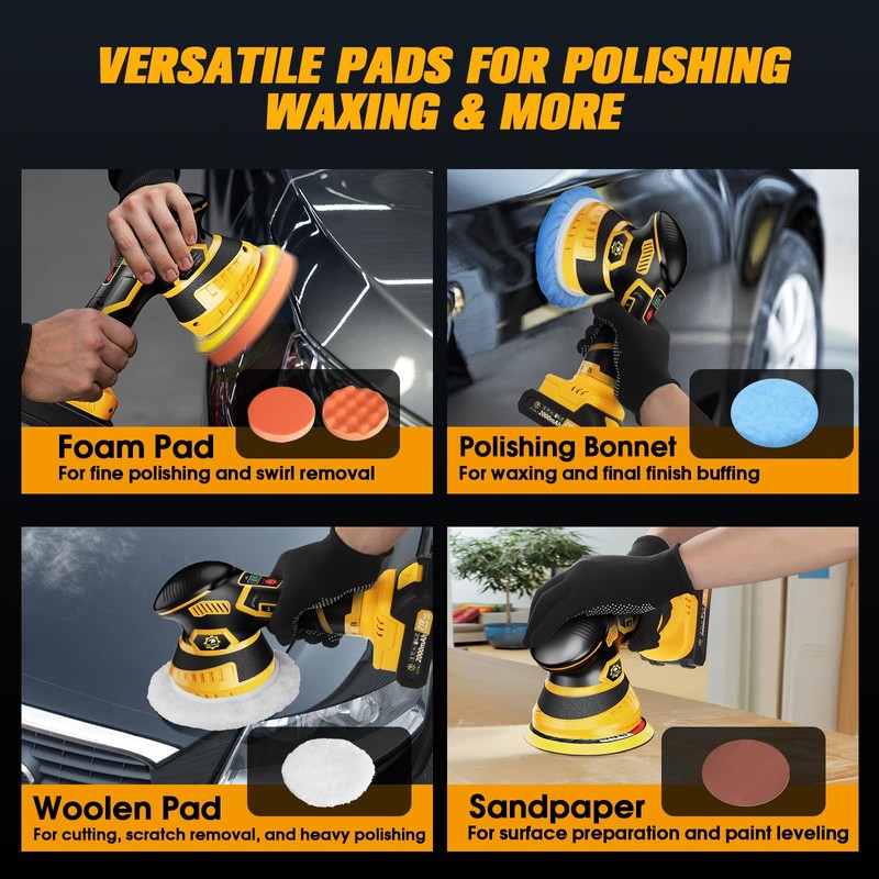 Niusken Cordless Car Buffer Polisher kit [2x 2000mAh 21V Batteries