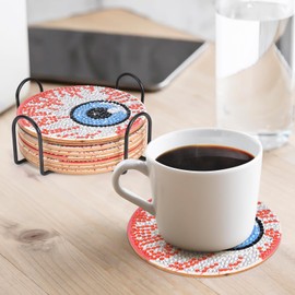 8 Pcs Evil Eye Diamond Painting Coasters Kits-Colorful Eyeballs Diamond Art Coasters with Holder -Diamond Art Kits for Adults Diamond Dots for Home Desk Decor Gift