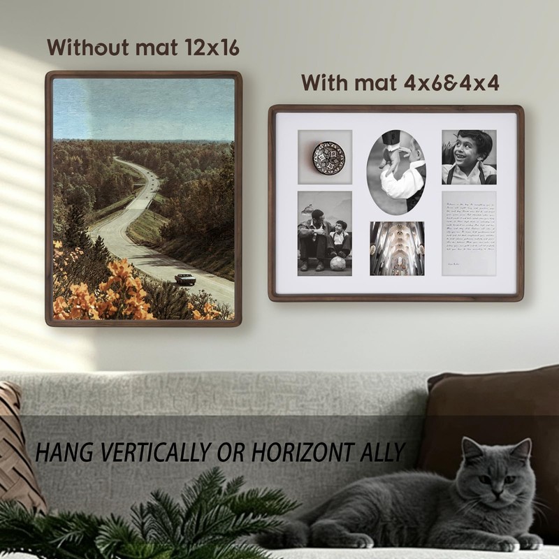 12x16 Collage Picture Frame, 6 Photos Display, Walnut Wood
