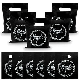100PCS Plastic Thank You Merchandise Bags Black Party Present Bags Candy Cookie Treat Bags for Birthday Party Wedding Christmas Retirements…