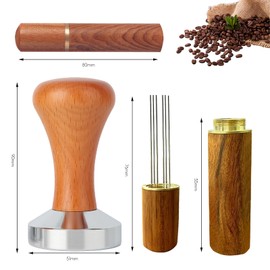 Coffee Tamper, Coffee Press Tamper, Flat Base Espresso Coffee Tamper, Coffee Tamper Espresso Press Wdt Tool with Espresso Coffee Stirrer for Cafes and Coffee Lovers 51 mm