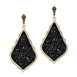 Fashion Jewelry ~ Black Faux Druzy Crystal Stone Teardrop Earrings for Women Casual or Formal
