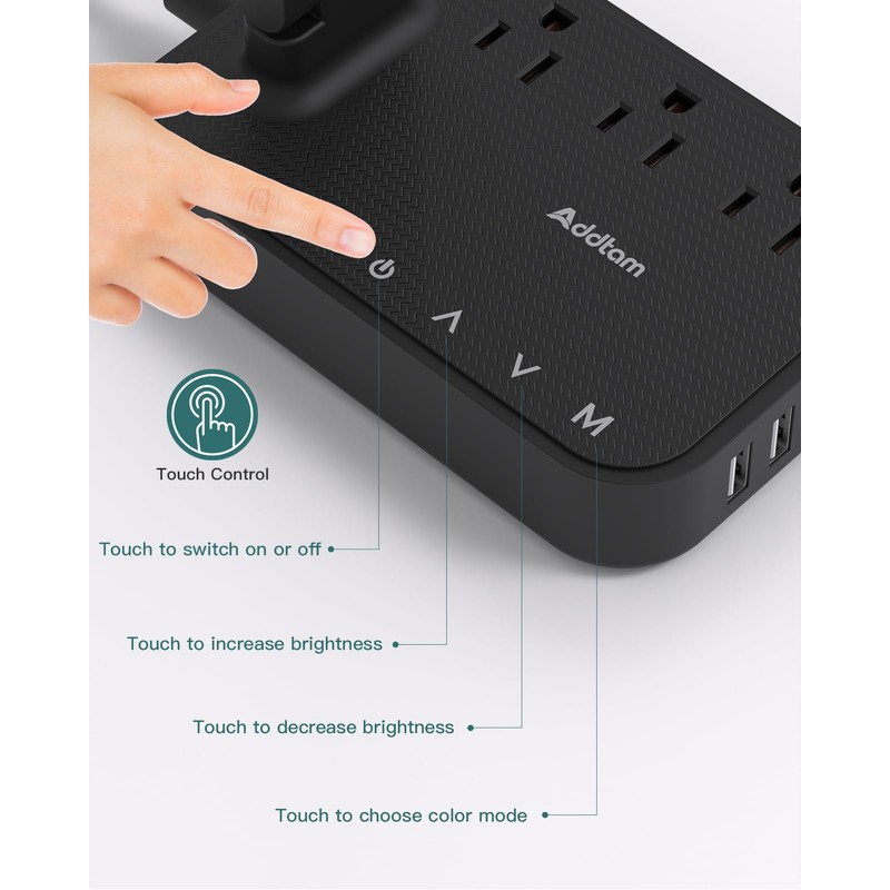Addtam LED Desk Lamp, Power Strip with 3 Outlets 4