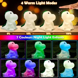 Vicukten Nachtlicht Kinder Dinosaurier Stilllicht Baby Berhren Nachttischlampe Dimmbar mit 7-Farben-Licht,Touch&Switch-Steuerung, Nachtlampe USB Aufladbare, Anti-Glare fr Kinderzimmer