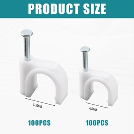 200 Pieces Cord Clips for Wires on Wall, Cable Clips White, Strong and Durable, Nail-in Impact-Resistant, with Steel Nails, for Ethernet, Wire Management