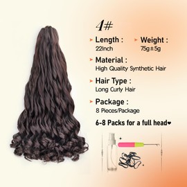 French Curl Braiding Hair 22 Inch 75g/Pack Crochet Hair for Black Women 8 Packs Loose Wavy Pre Stretched Braiding Hair Synthetic Hair Extensions (22 Inch,8 Packs,4#)