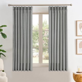 RAIN CITY Grey Linen Curtains 45 Inches Long Pinch Pleated with Hooks 2 Panels, Semi Sheer Textured Light Filtering Window Drapes for Bedroom Back Tab 42x45-in