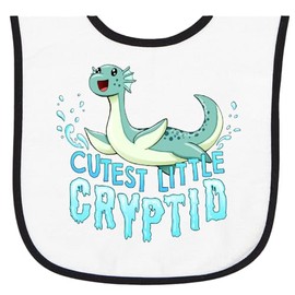 inktastic Cutest Little Cryptid- Loch Ness Monster Baby Terry Cloth Bib White and Black 4512c