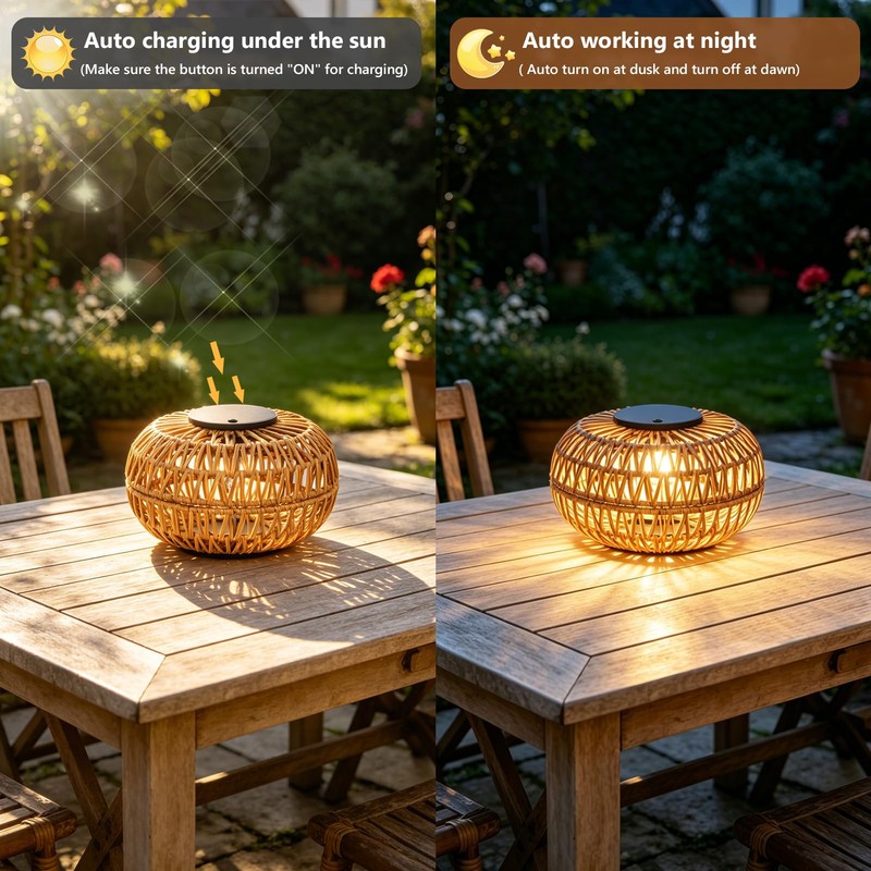 2 Pack Solar Lanterns Outdoor Waterproof, 11" Bigger Rattan Outdoor