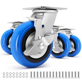 W B D WEIBIDA 6 Inch Heavy Duty Casters Set of 4, Smooth Rolling Caster Design for Cart Wheels, 4500 LBS Industrial Grade Castors with Upgraded Thickened Bracket, Durable Castors (4 Brake)