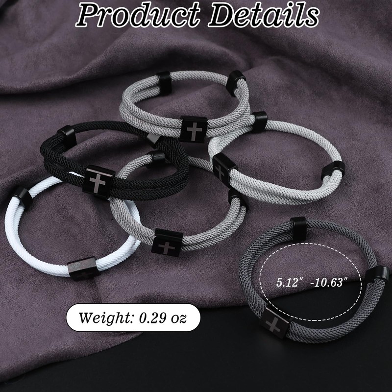 TMKEFFC 6PCS Cross Bracelet For Men, Nylon Cord Material, Jesus
