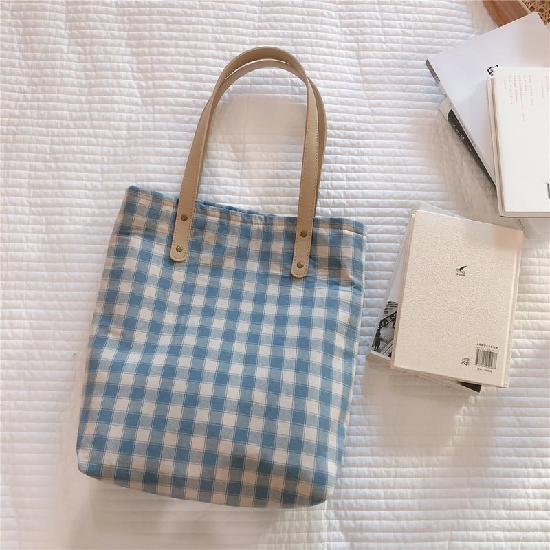 Jeelow Plaid Canvas Shoulder Bag for Women with Snap Closure,