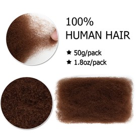 FASHION IDOL Afro Kinkys Bulk Human Hair for Dreadlock Extensions Loc Repair Braiding Twist Tight Afro Kinky Human Hair for Loc 1 Pack 50 Gram Dark Auburn 16 Inches 1.8 Oz