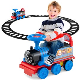 OLAKIDS Kids Ride On Train with Track, 6V Electric Toy with Lights and Sounds, Retractable Footrest, Under Seat Storage, Christmas Theme Battery Powered for Toddlers Boys Girls (1 Seater, Circus)