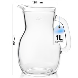 KONZEPT 1L Glass Water Jug - Durable Glass Jug with Drip Free Spout and Comfortable Handle