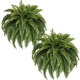 Muhanjia Silky Artificial Boston Fern Bush,48IN Fake Fern Large Hanging Plant That Look Real for Outdoors Home Decor,80Branches (Pack of 2)