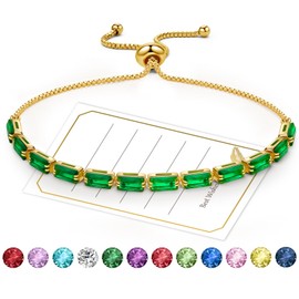Ahokei Gold Bracelet For Women Tennis Bracelets For Women Gold Plated Bracelet With Long Cubic Zircon, Adjustable Bracelet For Women Birthstone Bracelet Gold Tennis Bracelet Green Bracelet For Women