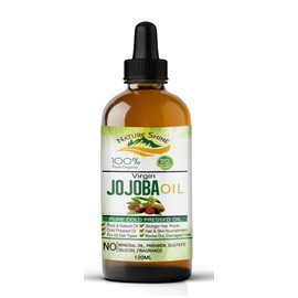Jojoba Oil Nature Shine 100% Organic 120ml Pure & Natural Cold Pressed Aromatherapy Unrefined Moisturizer for Face, Hair, Skin, Nails, Cuticles, Stretch Marks & Sensitive