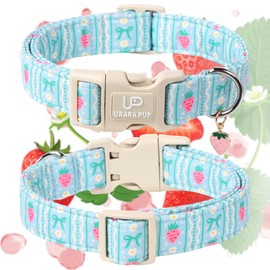UP URARA PUP Dog Collar-Adorable Spring/Summer Puppy Collars-Adjustable Strawberry Pet Collar for Small,Medium,Large Dogs