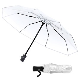 Mumusuki Transparent Umbrella, Transparent, Pocket Umbrellas with 8 Ribs, 105 cm Black Folding Umbrella, Windproof and Open-Close, Automatic Umbrella for Travel, Gift Ideas