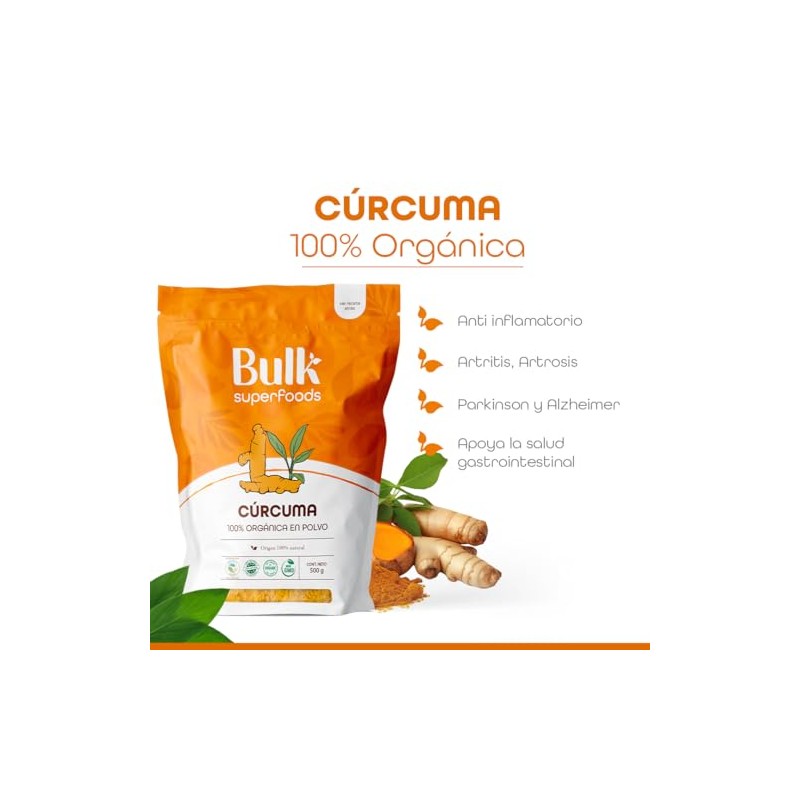 BULK SUPERFOODS Cúrcuma en Polvo 100 Natural y Orgánica
