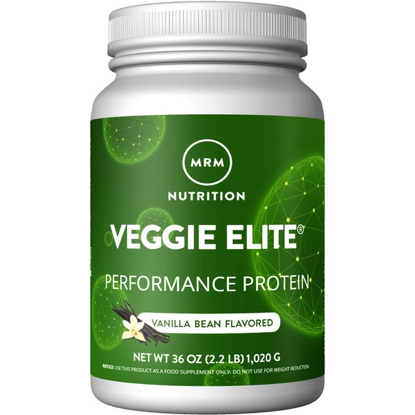 MRM Nutrition Veggie Elite Performance Protein | Vanilla Bean Flavored| Plant-Based Protein| Easy to Digest | with BCAAs| Vegan + Gluten-Free | Clinically Tested| Digestive enzymes | 30 Servings