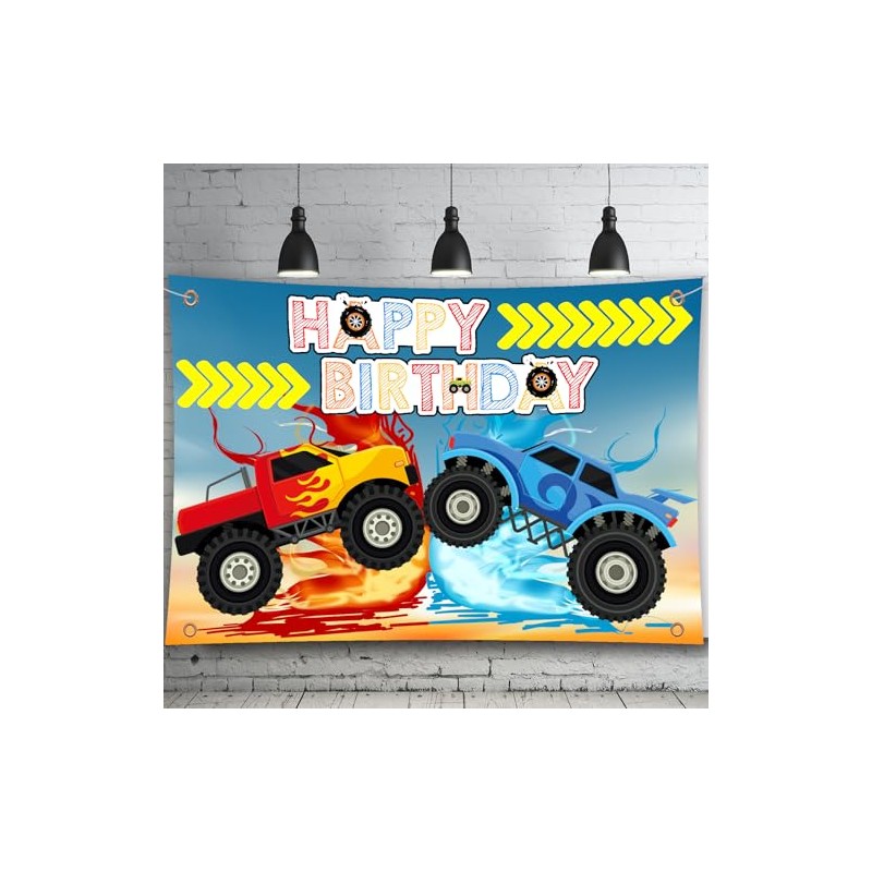 Monster Truck Birthday Backdrop 5x3 feet