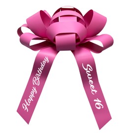 CarBowz Big Car Bow, Sweet 16 Happy Birthday, Giant 30" Bow, Non Scratch Magnet, Weather Resistant Vinyl (Pink)