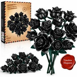 Black Roses Bouquet Building Set, 634Pcs Artificial Rose DIY Floral Home Office Gothic Decor for Adults & Kids Ages 6+, Valentine's Day Christmas Halloween Decor Gifts
