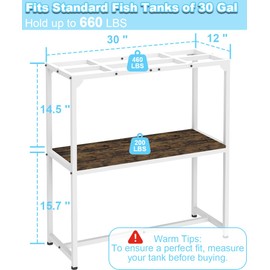 Mondazie 30 Gallon Fish Tank Stand, Upgraded Height Aquarium Stand Table with 2 Tiers Storage Shelf, Metal Reptile Breeder Turtle Terrarium Stand Rack for Home Office, 30" L x 12" W x 32.2" H, White