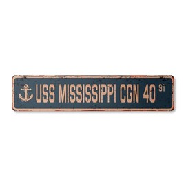 USS Mississippi CGN 40 Vintage Plastic Street Sign us Navy Ship Veteran Sailor Gift | Indoor/Outdoor | 18" Wide