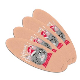 Meowy Merry Christmas Cat in Sweater and Hat Double-Sided Oval Nail File Emery Board Set 4 Pack
