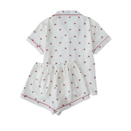 Verdusa Women's 2 Piece Pajama Set Matching Pjs Sets Cute Printed Sleepwear Button Up Shirt with Lounge Shorts Set Apricot Large