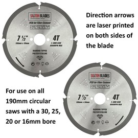 Saxton PCD Circular Saw Blade, 190mm x 4 Teeth x 30mm Bore 16, 20 & 25mm rings, Polycrystalline Diamond Tipped Fibre Cement Board, Hard Materials